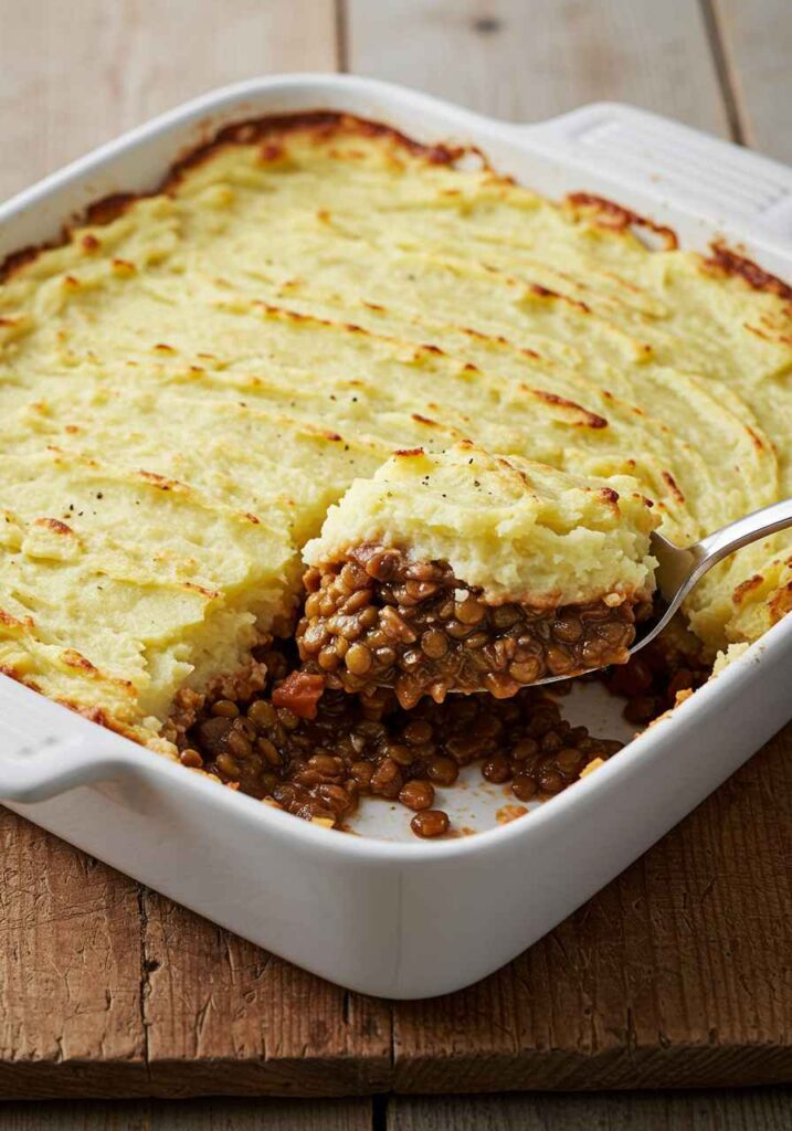 vegan shepherd’s pie, plant-based shepherd’s pie, lentil shepherd’s pie, vegan comfort food, dairy-free shepherd’s pie,